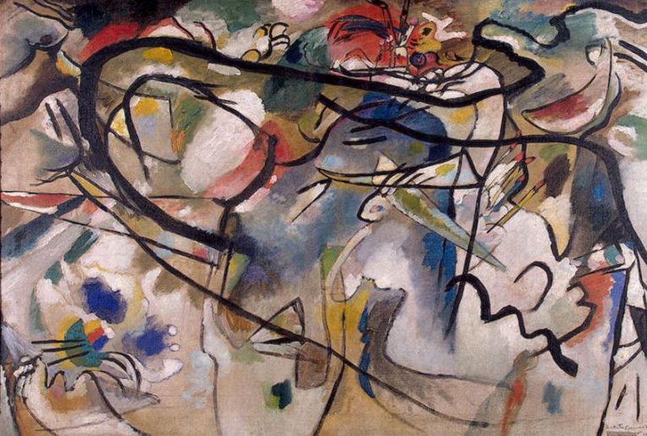 In his own words, Kandinsky's abstract works can be divided into three groups (by the degree of separation from the subject): impressions, improvisations and compositions. The former are born as direct impressions of the outer world, while improvisations unconsciously express inner impressions. // Composition V, 1911