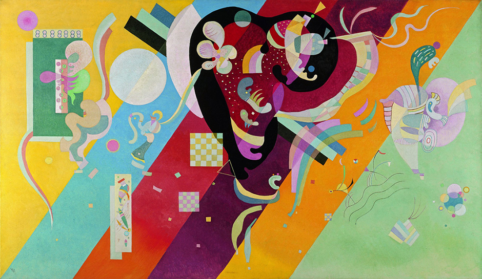 Kandinskij stesso definì il momento cruciale quello in cui si mise ad osservare una delle sue pitture mentre era sdraiato contro il muro. All'improvviso vide 'una pittura di bellezza indescrivibile, satura di un fuoco interno fatto solo di punti colorati'. Gli parve chiaro che l'oggettività era nociva per le sue pitture // Composizione IX, 1936