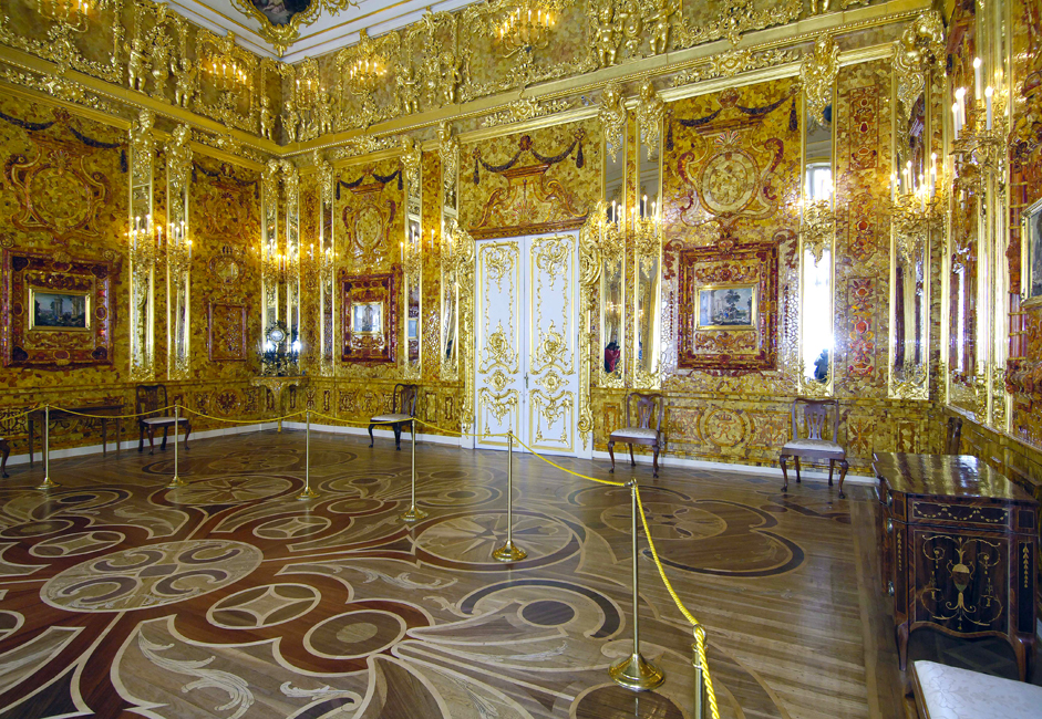 From the Portrait Hall you can reach the Amber Room, the gem of the Catherine Palace and a sight that has been justifiably called one of the wonders of the world. The priceless room was looted by Nazis during WWII and the original wallas have been missing ever since.