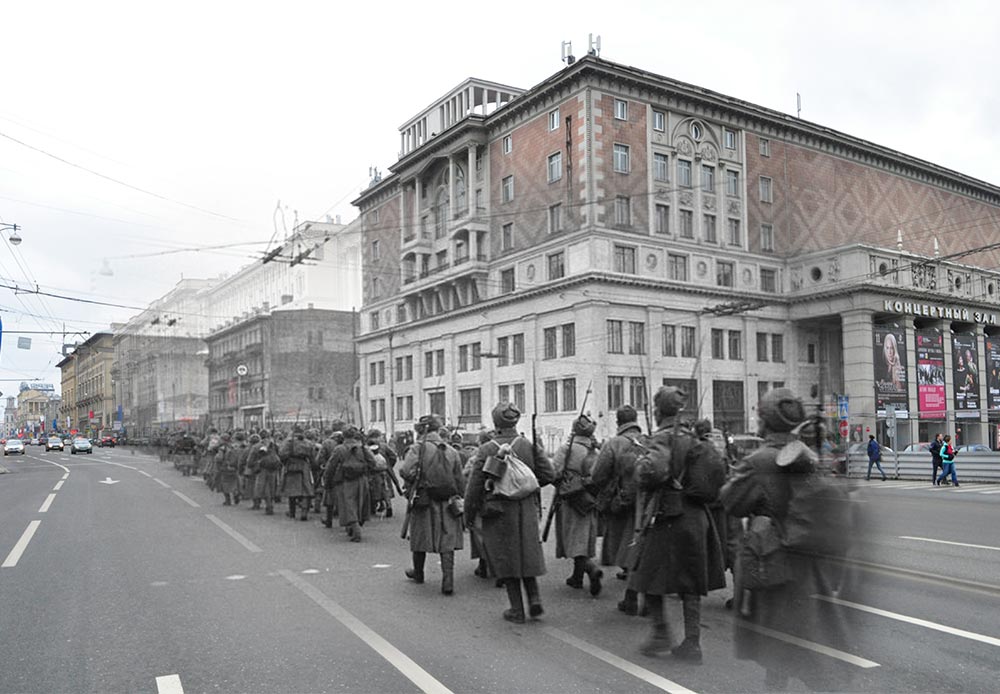 Moscow, 1941-2012. Rank-and-file soldiers on Tverskaya Street.