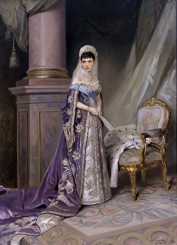 マリア・フョードロヴナ皇后、アレクサンドル3世の妻で、ロシアで最後のツァーリとなったニコライ2世の母親。/ 『マリア・フョードロヴナ皇后』、ウラジーミル・マコフスキー、1912年