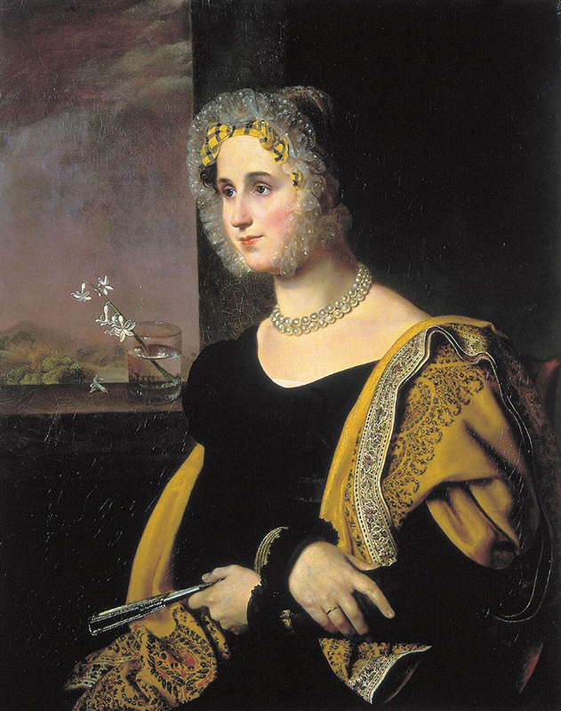 画家にとっては、題材の女性が皇后であるか、未亡人であるか、小作農の娘であるかはほとんど関係ない。それぞれの絵画はロシア女性に対する敬慕の念で満ちている。/ 『エカテリーナ・アヴドゥリナの肖像』、オレスト・キプレンスキー、1822年