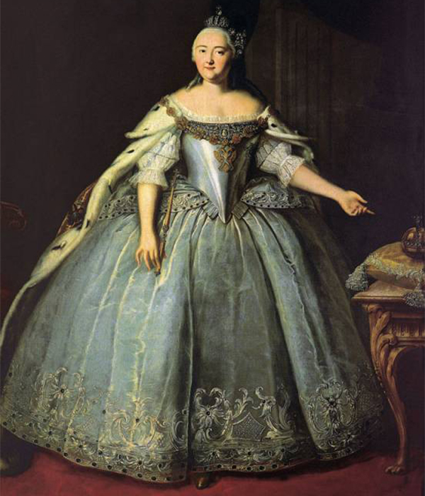 　この絵は、大きなサイズ、静的な構図、皇后の社会的地位の強調、権力の特徴を緻密に表現しているところなどから、正統の誇示的な肖像画法の基準をすべて満たしている。笑顔が皇后のやさしい性格を象徴している。/ 皇后エリザヴェータ・ペトローヴナの肖像画、イヴァン・ヴィシニャコフ、1743年。