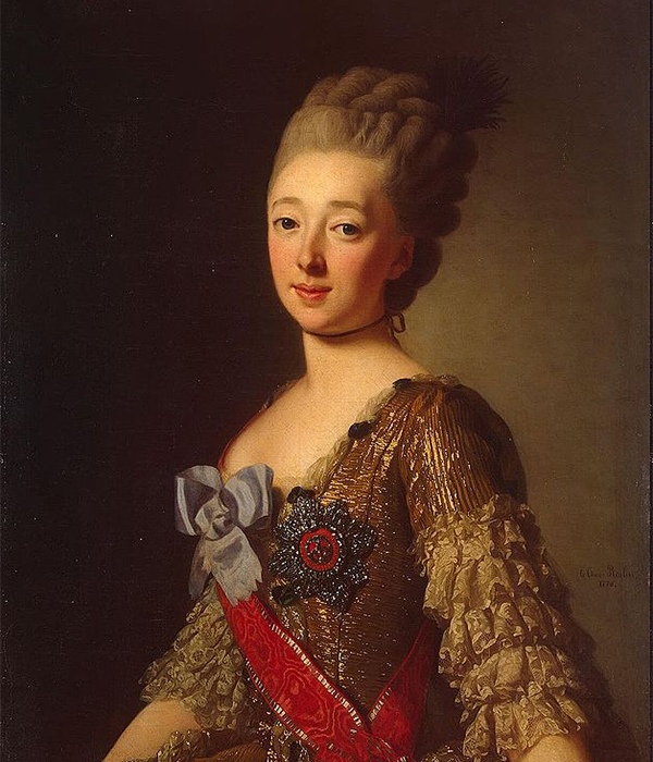 Natalja Alexejewna (1755 - 1776), die erste Frau Pauls I., starb mit 21, nachdem sie ihr erstes Kind geboren hatte. Ursprünglich stammte sie aus einer wohlhabenden und angesehenen Familie; ihr Vater war ein Landgraf, Ludwig IX. von Hessen-Darmstadt. / Portrait Natalja Aleksejewnas von Russland, Alexander Roslin, 1776.