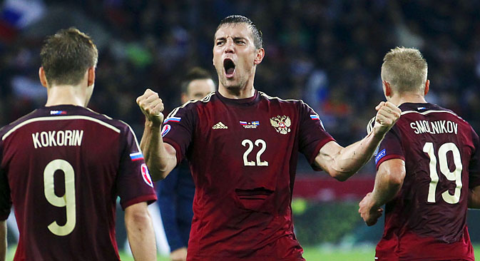 Russian football player Artem Dzyuba against Sweden Euro 2016, Moscow, September 5, 2015. Source: Reuters 