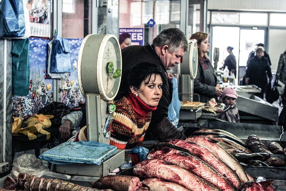 Bancarella al mercato di Krasnodar