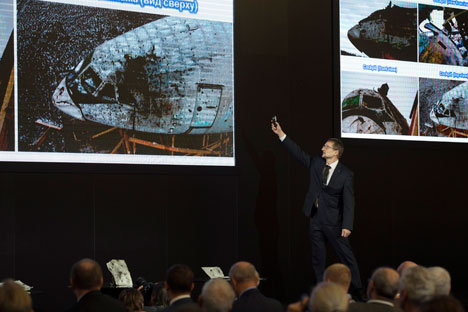 Michail Malyschewskij vom russischen Rüstungskonzern Almas-Antei stellte seinen Bericht zu MH17 am 13. Oktober auf einer Pressekonferenz in Moskau vor. 