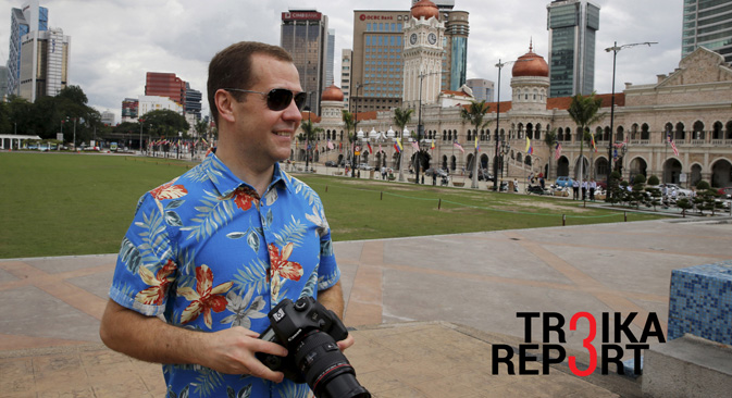 Russia's Prime Minister Dmitry Medvedev seen by the Sultan Abdul Samad Building in Independence Square, Nov. 22, 2015