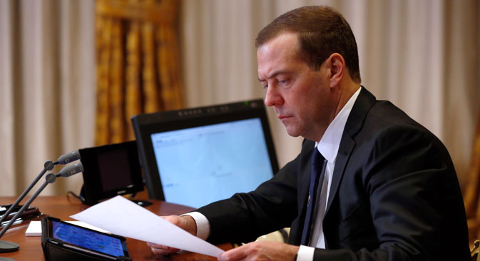 Le premier ministre russe Dmitri Medvedev dans la résidence Gorki.