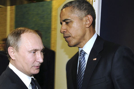 Barack Obama y Vladímir Putin durante su encuentro en COP 21 que se celebra en Le Bourget, cerca de París.