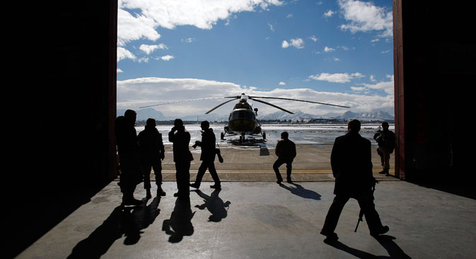 A refurbished newly arrived MI-17 helicopter is parked at the military airport in Kabul January 17, 2008. 