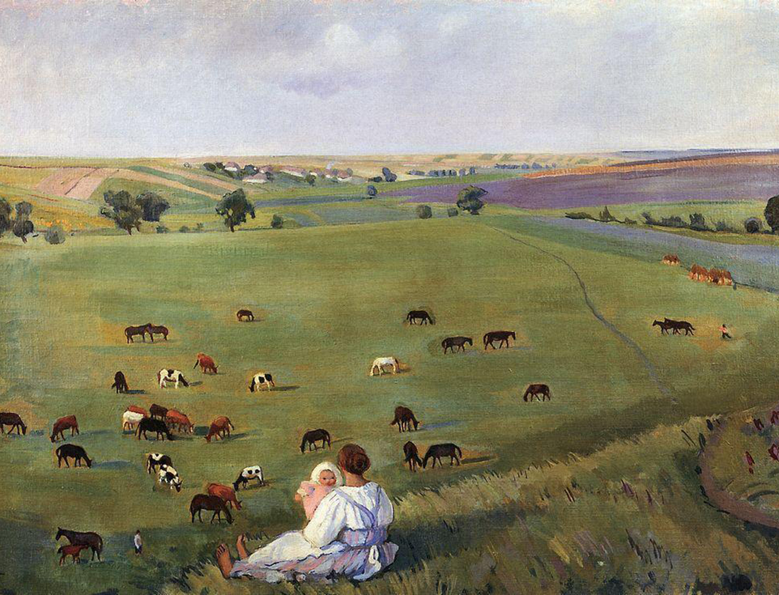 　『牧草地で』、ジナイダ・セレブリャコワ、1912年。