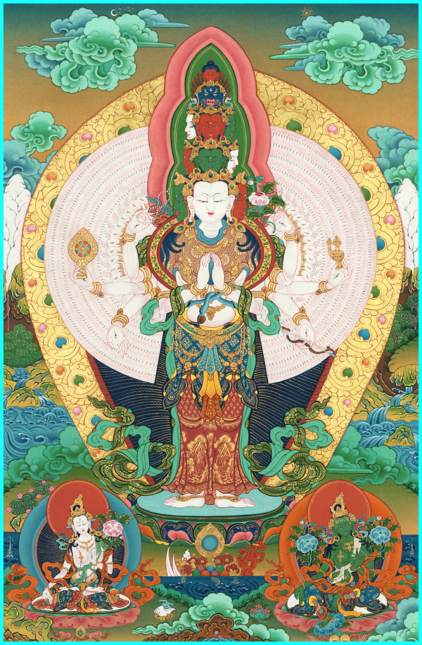 1000 armed Avalokiteshvara,White and Green Taras 