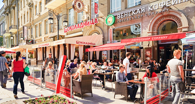 Restaurants and cafes in cental Moscow.