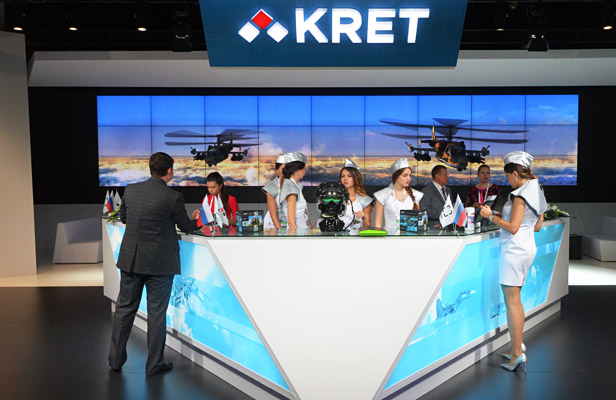 The exhibition stand of the Radio-Electronic Technologies Concern (KRET) at the opening of the MAKS 2015 International Aviation and Space Salon in Zhukovsky near Moscow.
