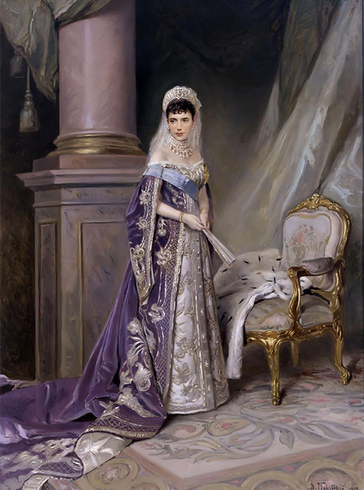 Empress Maria Feodorovna, Gatchina Palace, 1912. Maria Feodorovna (1847 –1928), christened Dagmar, was a Danish princess who became Empress of Russia as the spouse of Emperor Alexander III of Russia.