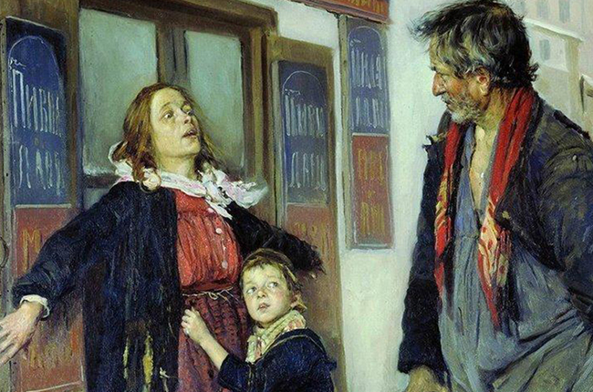 От края на 1880-те Маковски започва да твори по-мрачни картини. / „Няма да те пусна“, 1892 г.