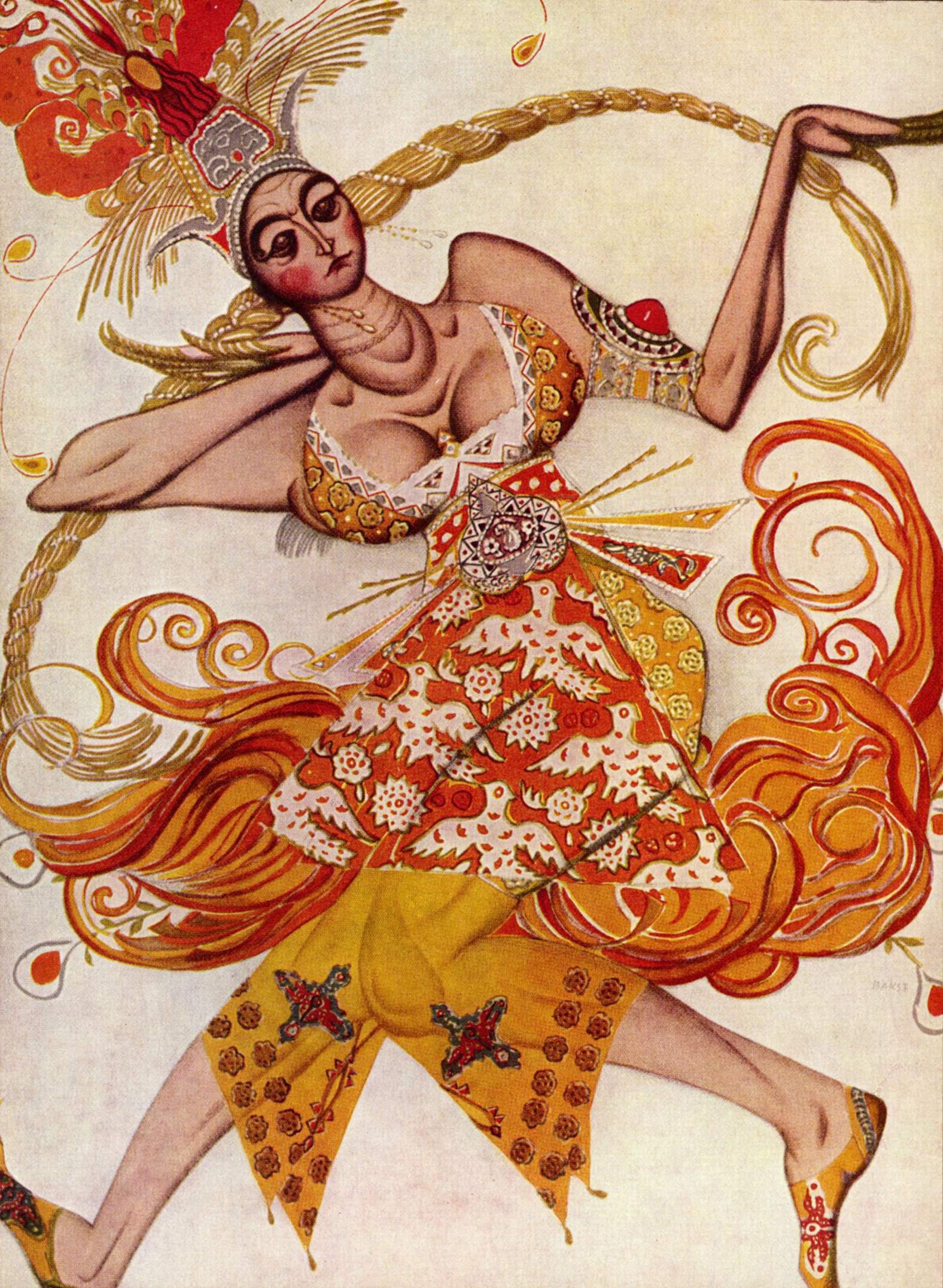 Der Entwurf für ein Kostüm im Ballett "Der Feuervogel" von Igor Strawinsky (1910).