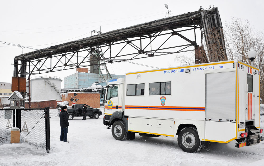 An EMERCOM truck on duty at Vorkuta's Severnaya coal mine. 