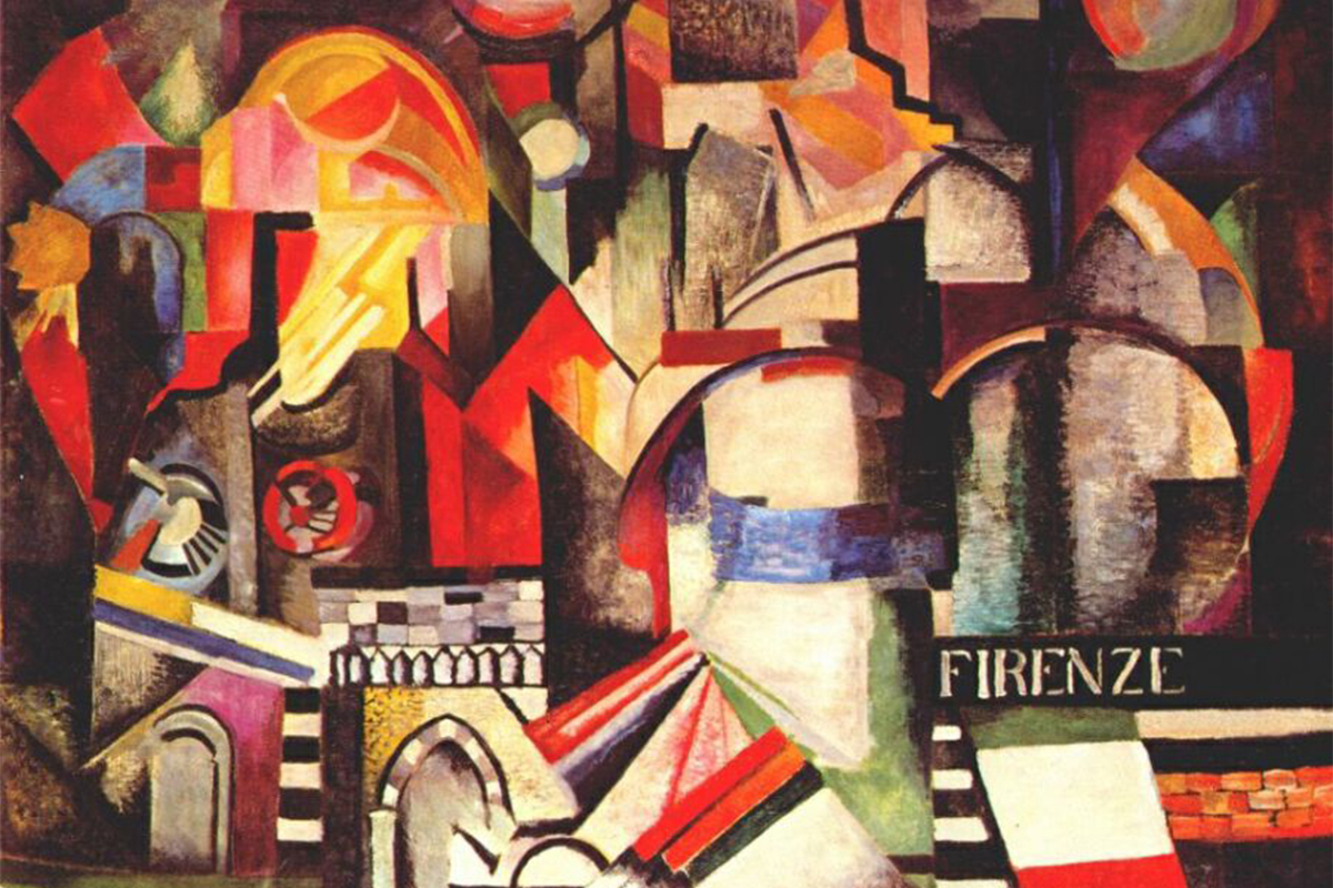 The city is one of the leading themes of Alexandra Exter’s paintings in the first half of the 1910s. It is difficult to classify these works as simple cityscapes as they are full of dynamic structures of geometric forms. / Aleksandra Exter, Florence, 1914-1915.