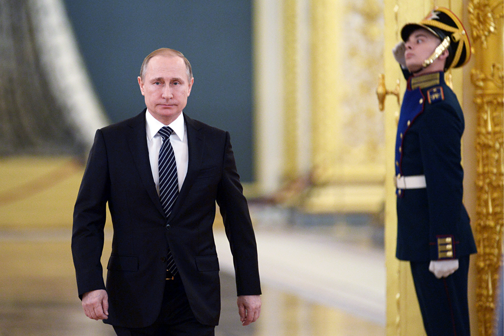El presidente Vladímir Putin en el Kremlin durante una ceremonia con las tropas aeroespaciales.