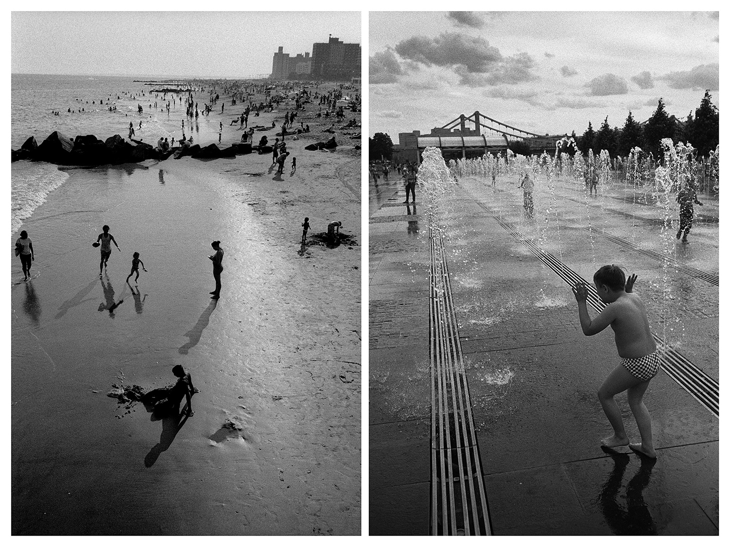 Ню Йорк – Хора се радват на деня на плажа на Кони Айлънд. / Москва – Московчанин си почива в Парка на изкуствата „Музеон“ на крайбрежната улица „Кримская“.