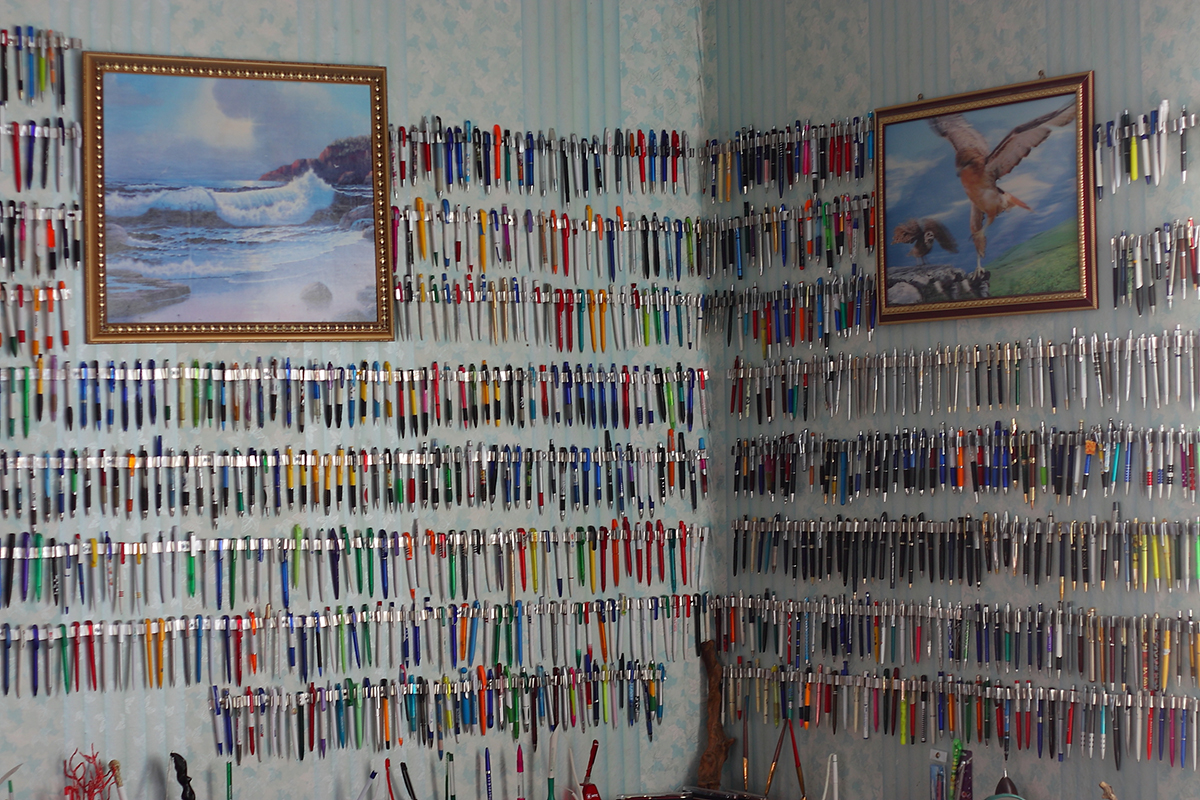 Nikolai is a passionate collector. He has 2,000 pens, a 50-meter model of Lake Baikal made of plastic bottles and a collection of cassette tapes. In total he has collected 10,000 items.