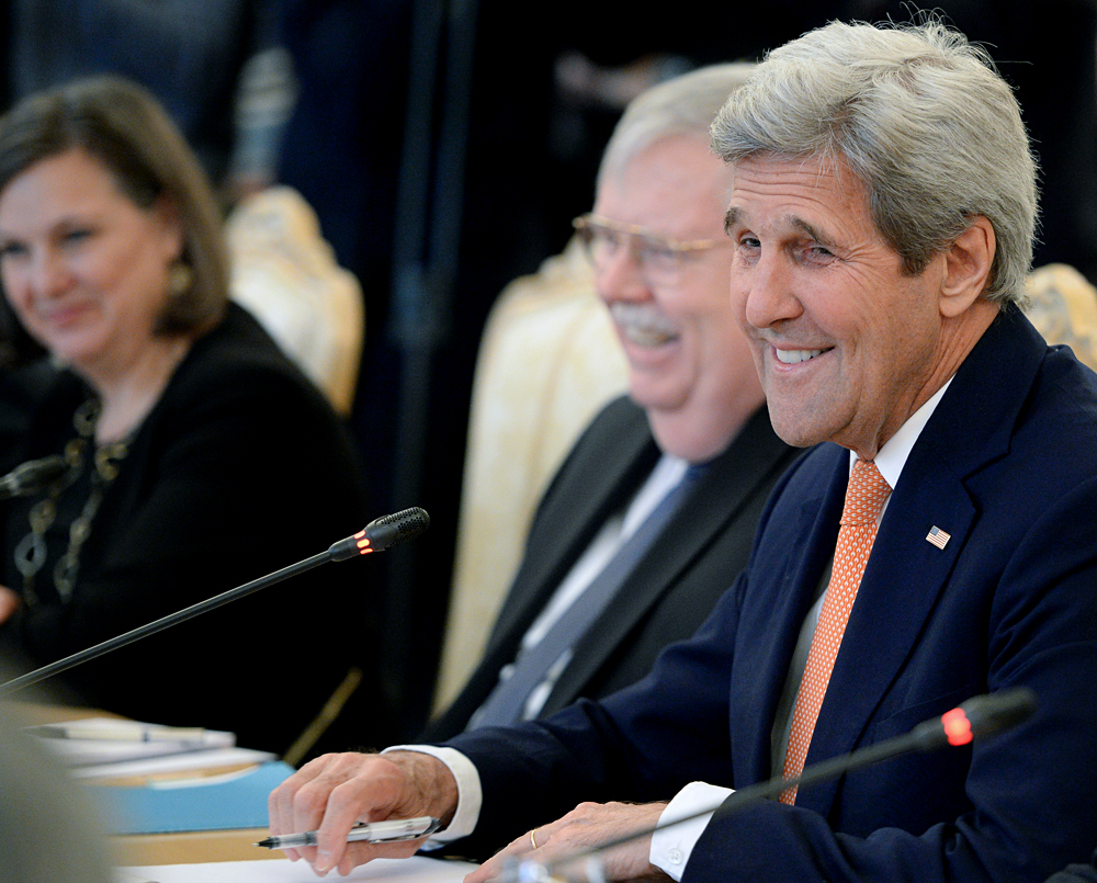 U.S. Secretary of State John Kerry during a Moscow meeting with Russian Foreign Minister Sergei Lavrov.