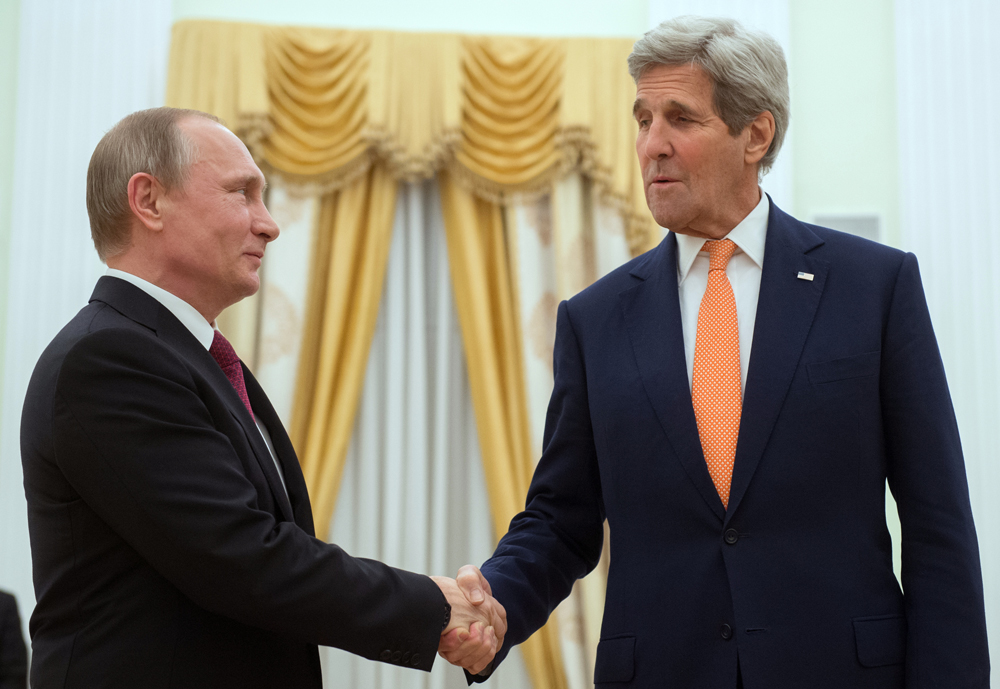 Russian President Vladimir Putin and U.S. Secretary of State John Kerry, March 24, 2016. 