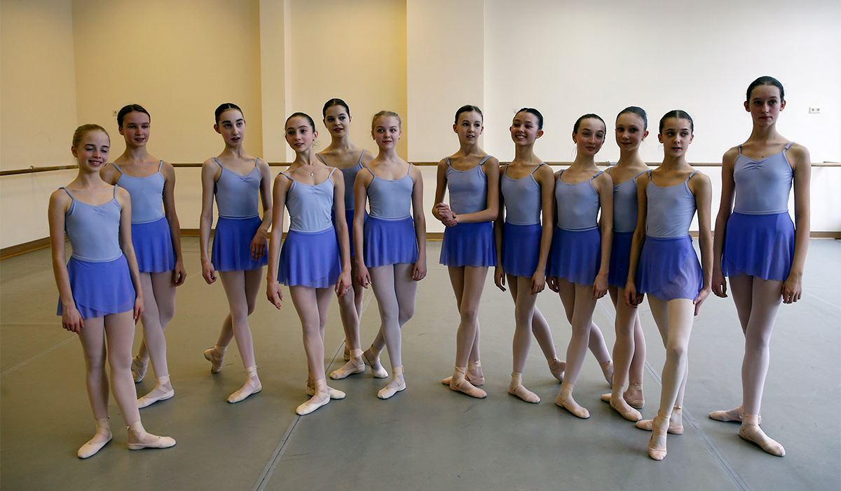 Harper Ortlieb (third left) left her small town in Oregon to move to Moscow to follow her dream of becoming a prima ballerina.