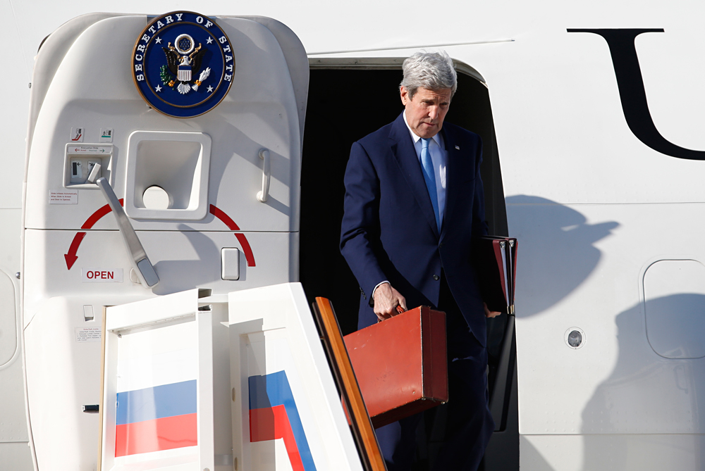 John Kerry at Moscow's Vnukovo-II airport, March 23, 2016.