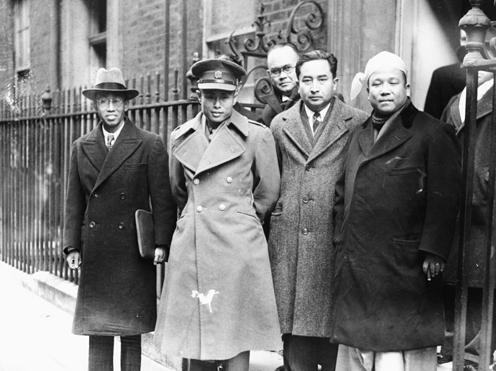 Burmese Vice President Aung San (second from left) arriving at 10 Downing Street with his delegation in London, January 13th 1947.