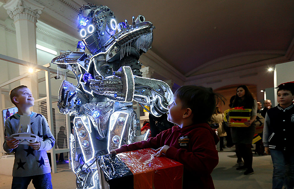 Young visitors attend the Robostation exhibition at VDNKh, Moscow.