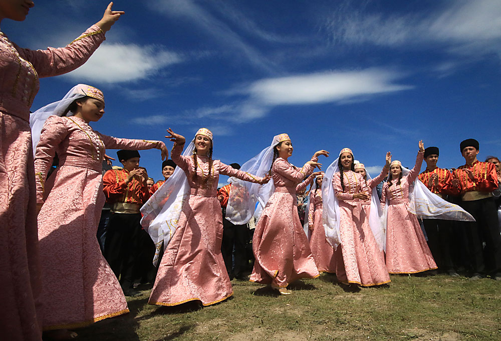 CRIMEA, RUSSIA. MAY 3, 2016. People attend celebrations of Hidirellez, the Crimean Tatar holiday of spring, near the city of Bakhchysaray. 
