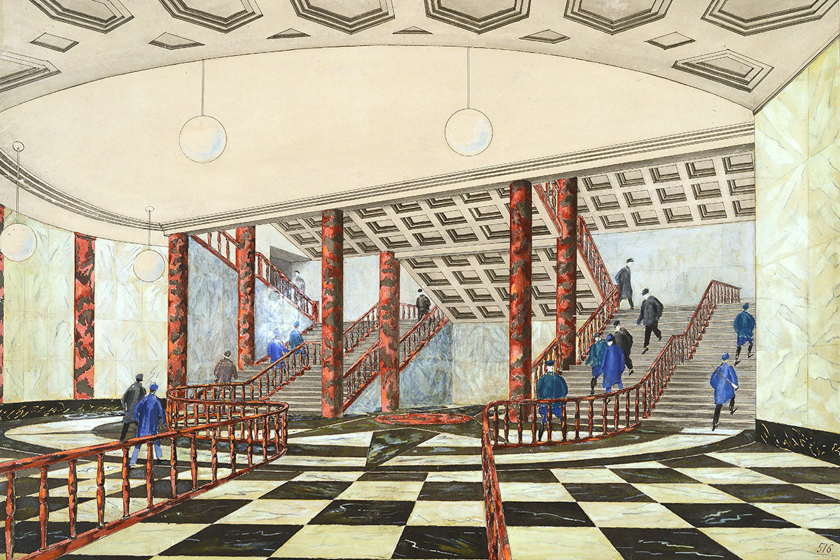 U Državnom muzeju arhitekture „Ščusev“ održava se izložba originalnih planova i fotografija Moskovskog metroa. / I. Fomin, N. Anrikanis. Projekt metro stanice „Krasnie vorota“. 1934.