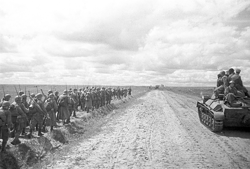 The Great Patriotic War. The Battle of Kursk. The Kursk Bulge, July 1943. Reserve troops moving to front.