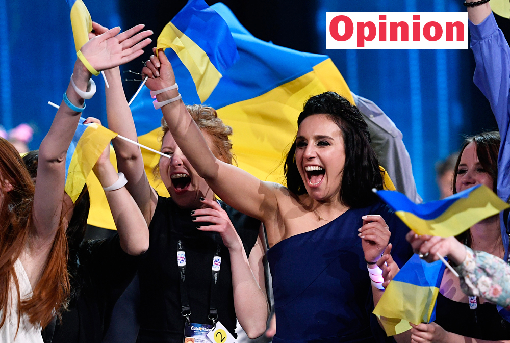 Ukraine's Jamala celebrates as she wins the Eurovision Song Contest final with her song '1944' in Stockholm, Sweden, May 15, 2016.