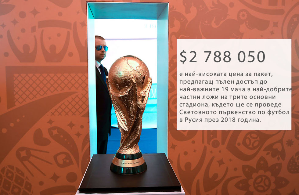 На 7 юни 2016 г. управляващият орган на ФИФА започна продажбите на най-скъпите билети за Световното по футбол през 2018 година. Двайсет пакета, наречени „Голямата тройка“, на цени от $1,4 млн. до $2,8 млн., гарантират луксозно гостоприемство и най-добрите възможни места за 19 мача в Москва и Санкт Петербург, включително на откриването, двата полуфинала и финала на шампионата през 2018 година. Продажбите на билети за стандартните места още не са започнали, а ценовият им диапазон все още не е оповестен.Шампионатът ще се проведе на 12 различни стадиона в 11 града в цялата страна. Церемонията по откриването ще се състои на 14 юни, а финалният мач ще се играе на 8 юли. И двете събития ще са на стадион „Лужники“ в Москва. 