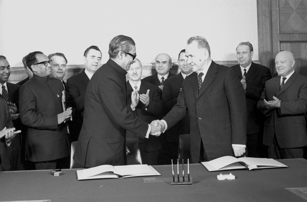 Moscow had friendly ties with almost every South Asian country. Pictured above are Bangladeshi leader Sheikh Mujibur Rahman, foreground left, and Chairman of the Soviet Council of Ministers Alexei Kosygin, foreground, in 1972 in Moscow