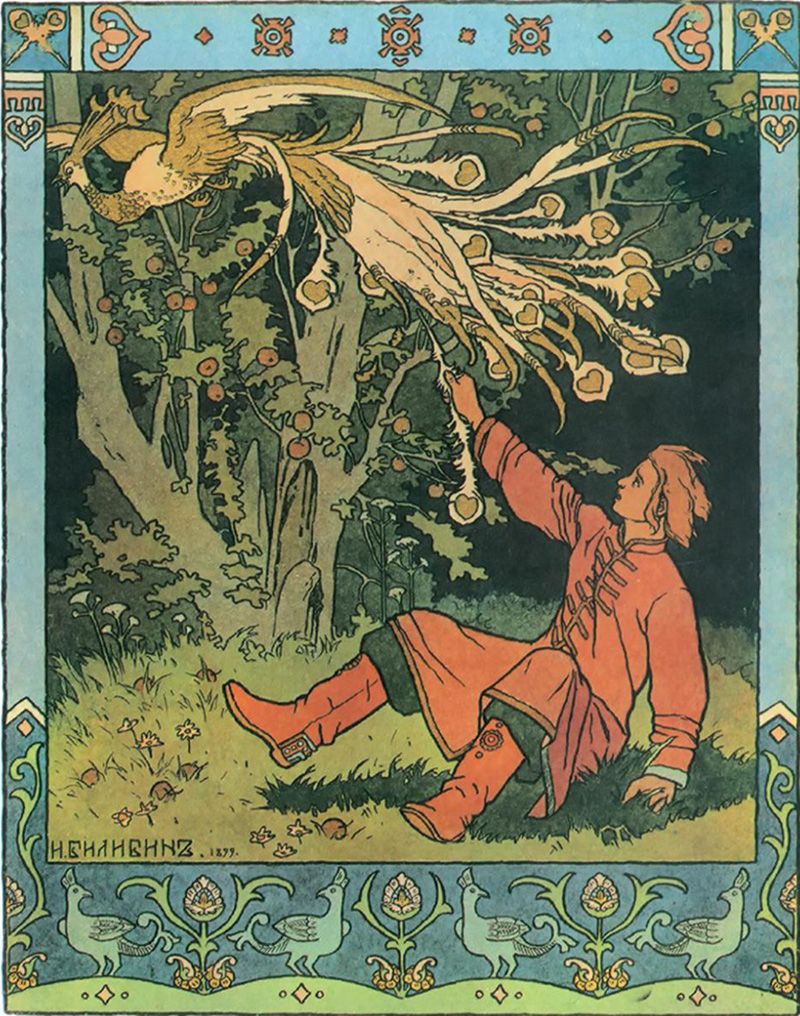 　「イヴァン王子と火の鳥と灰色狼」を始めとするロシア民話への挿絵で、ビリビンは一躍有名となった。