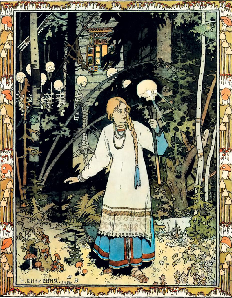 Bilibin was heavily influenced by trips arranged under the auspices of the Russian Museum in St. Petersburg. He traveled to the Vologda, Olonetsk and Arkhangelsk governorates in search of examples of Russian wooden architecture and ethnographic studies.