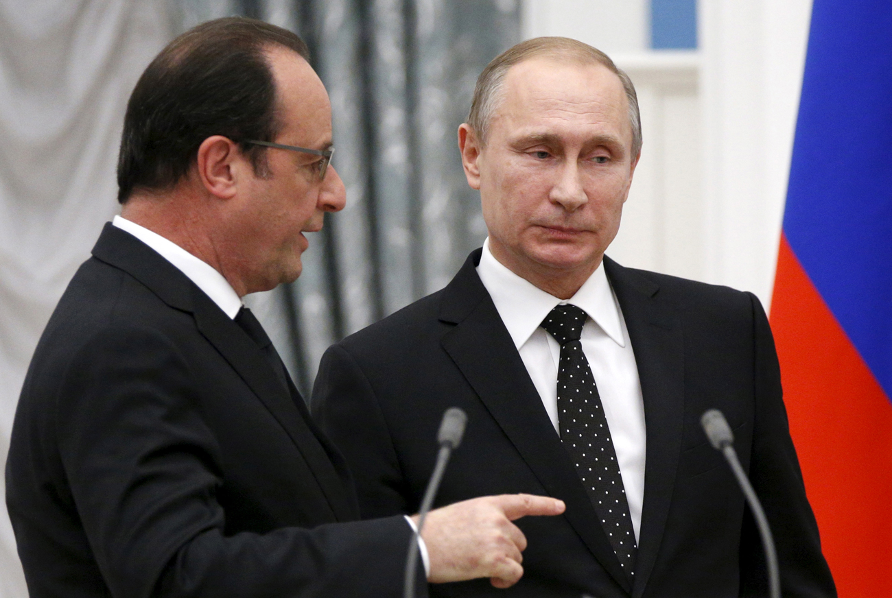 Les présidents russe et français, Vladimir Poutine et François Hollande. 