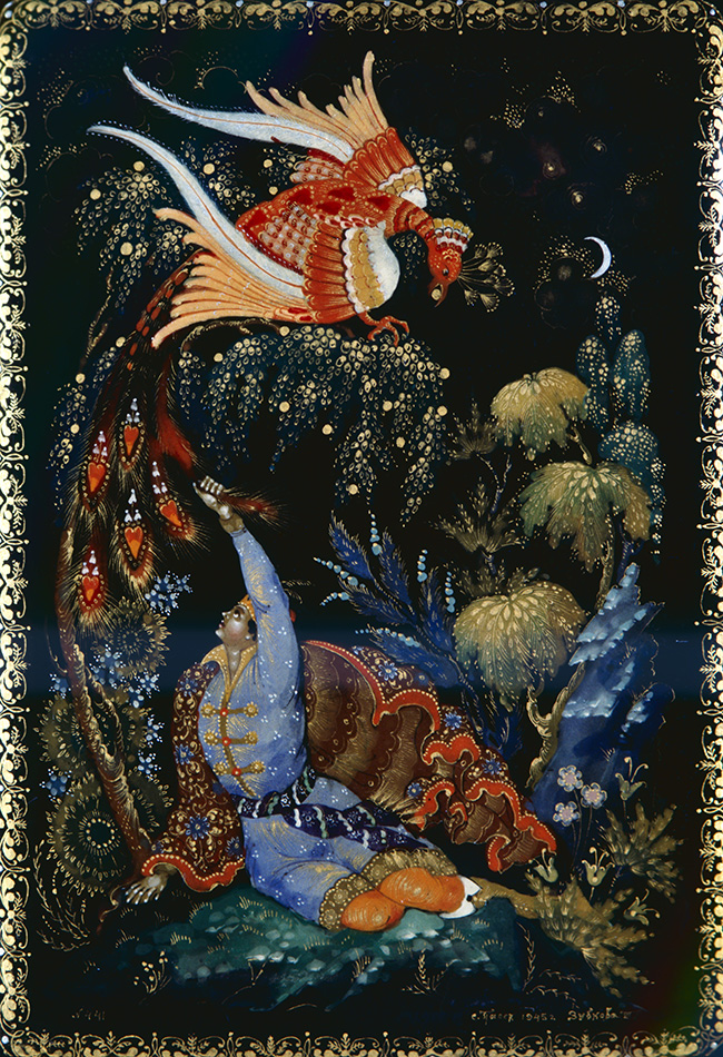 Tsarevitch Ivan, l’Oiseau de feu et le Loup gris recueilli par Alexandre Afanassiev dans Contes de fées Russes. 
