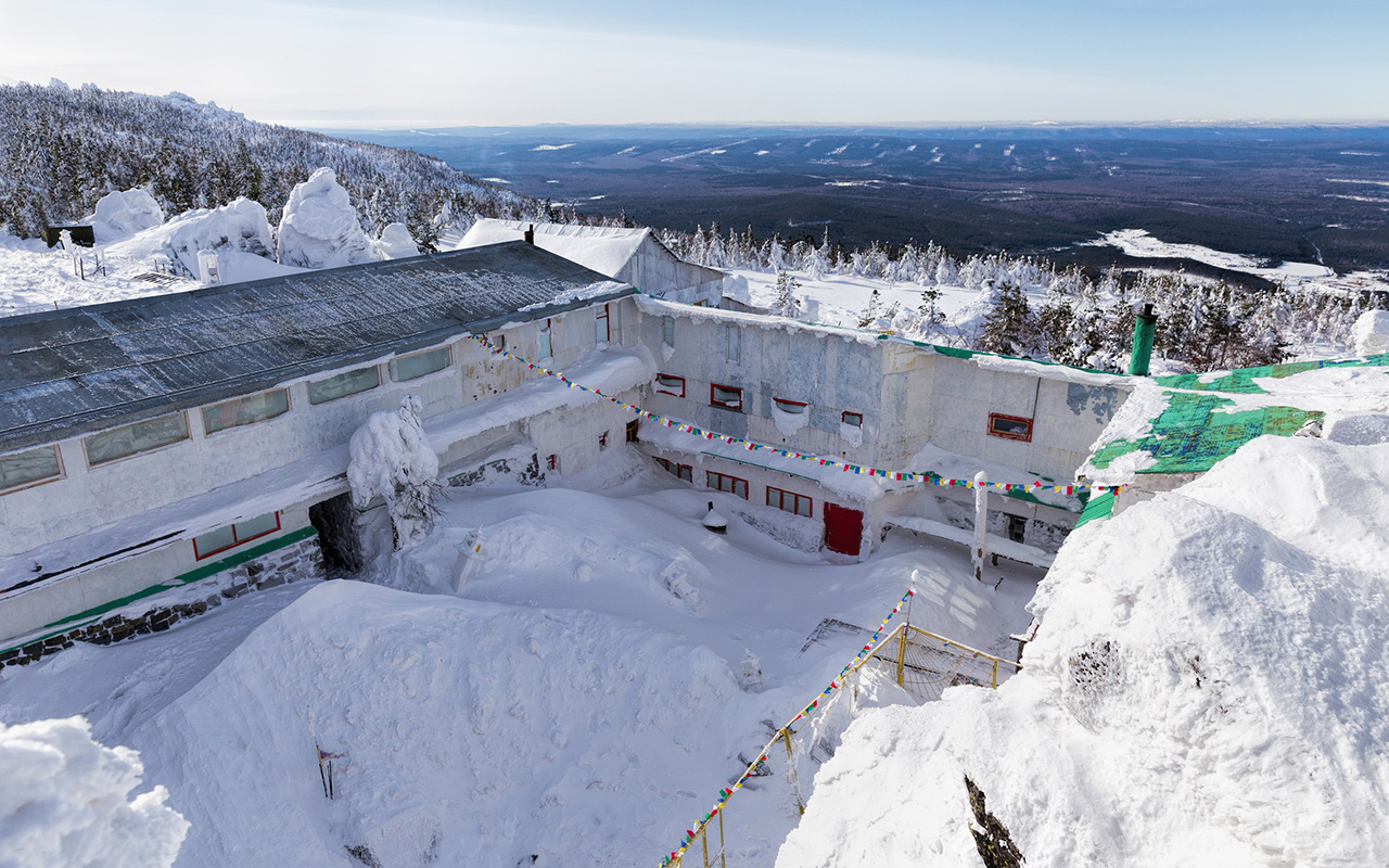 Shad Tchup Ling Buddhist Monastery, founded in 1995, at the top of Mount Kachkara near the city of Kachkanar, Ural Mountains, 1 707 km from Moscow.