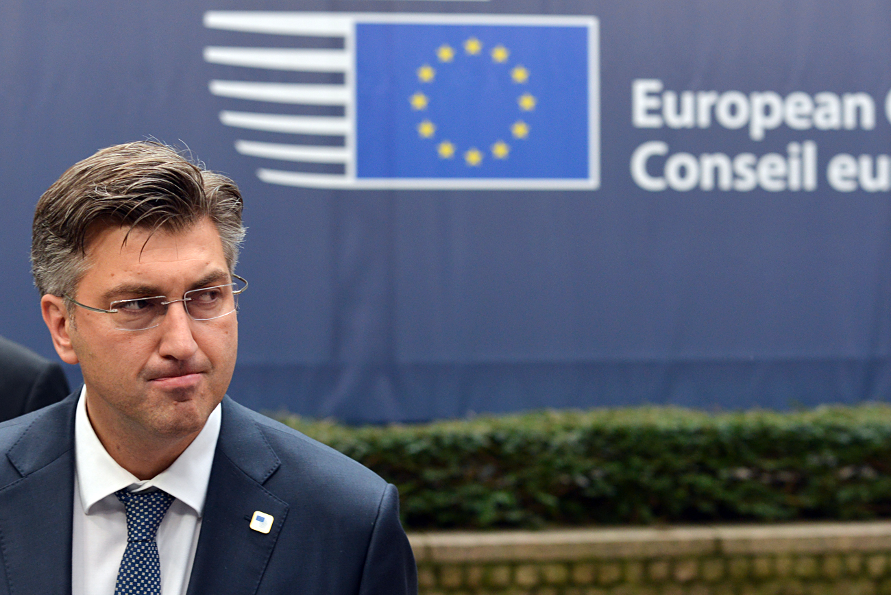 Prime Minister of Croatia Andrej Plenkovic at the opening of the EU Summit in Brussels.
