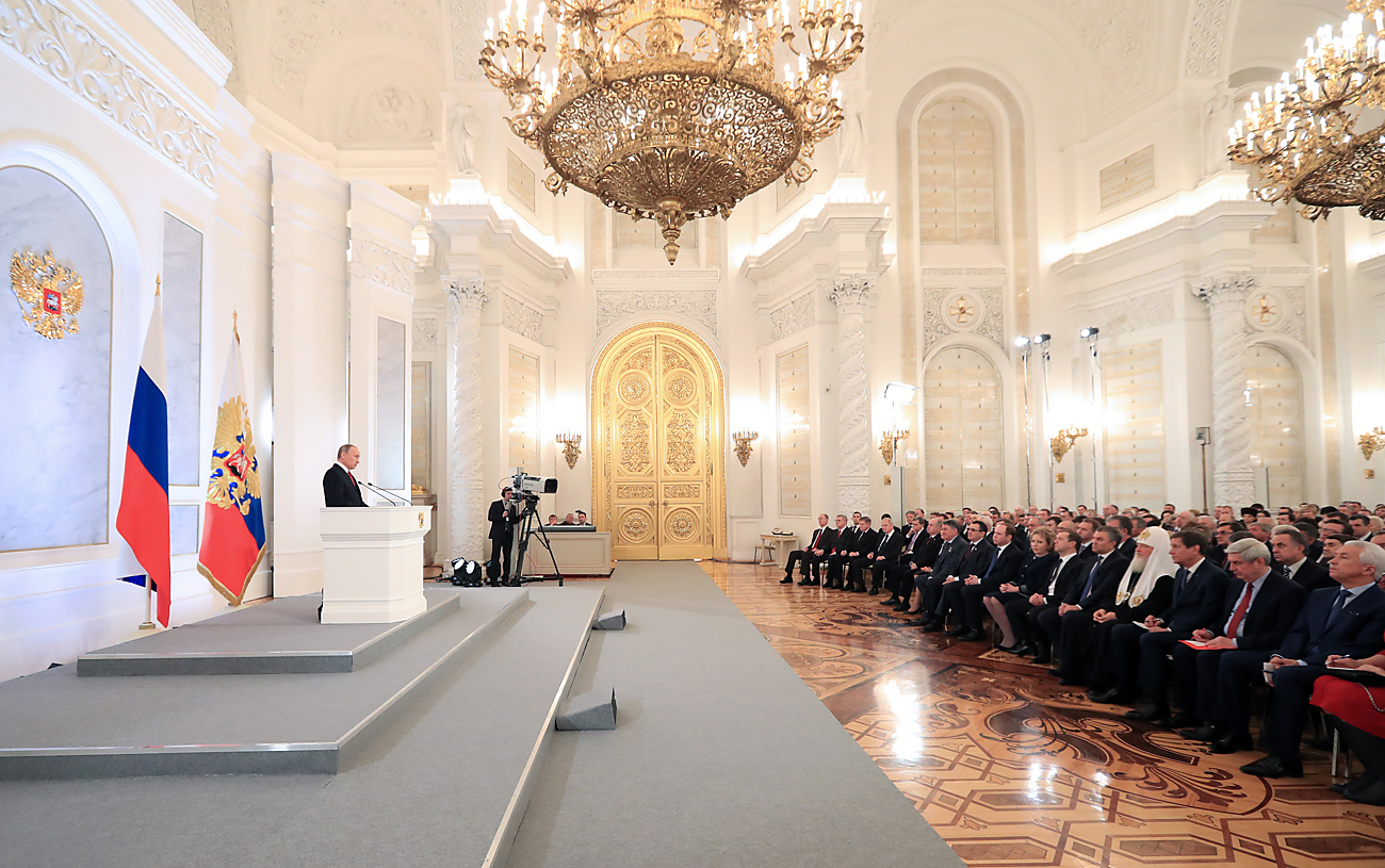 Претседателот на РФ Владимир Путин во обраќањето до Федералното Собрание во Кремљ. 1 декември 2016, Москва, Русија