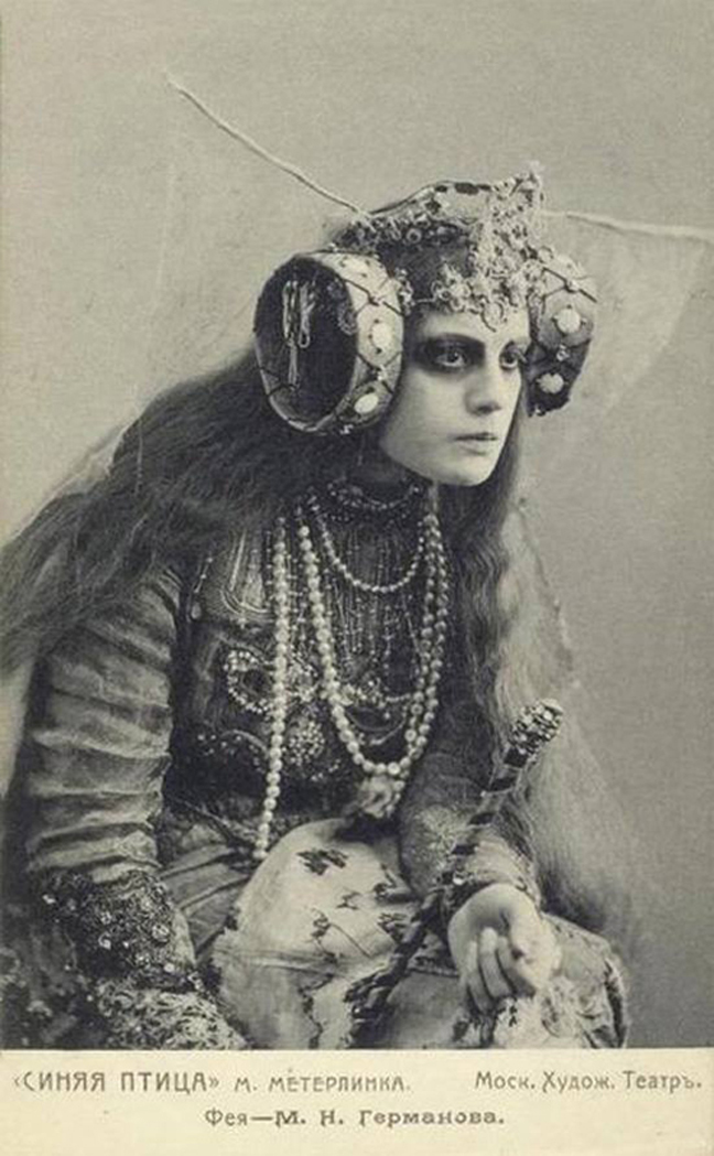Most of the actors in the play went on to achieve notable success in the Soviet Union both on stage and in the movies. Some opened their own theaters. Others, such as Maria Germanova (pictured as the fairy), one of the first actresses to graduate from MAT, departed for another continent in search of fame. In the late 1930s she worked in New York as a director at the Theater Laboratory with Michael Chekhov. Together they taught the Stanislavsky method, on which the Hollywood school of acting is largely based. // The fairy - M.Germanova