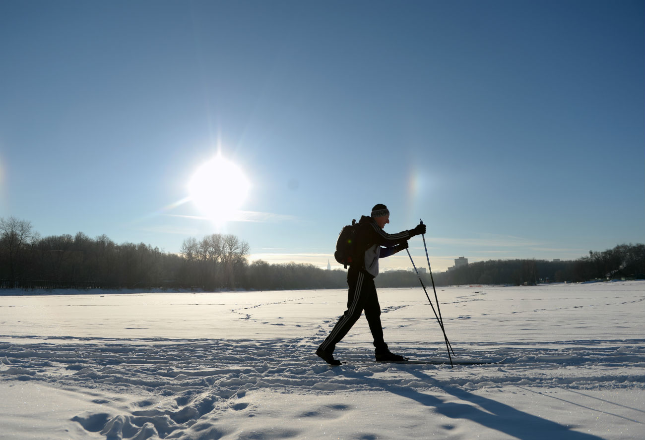 A skier near Bolshoi Sadovy Pond, Timiryazev Agricultural Academy Park, Moscow, Jan. 8, 2107