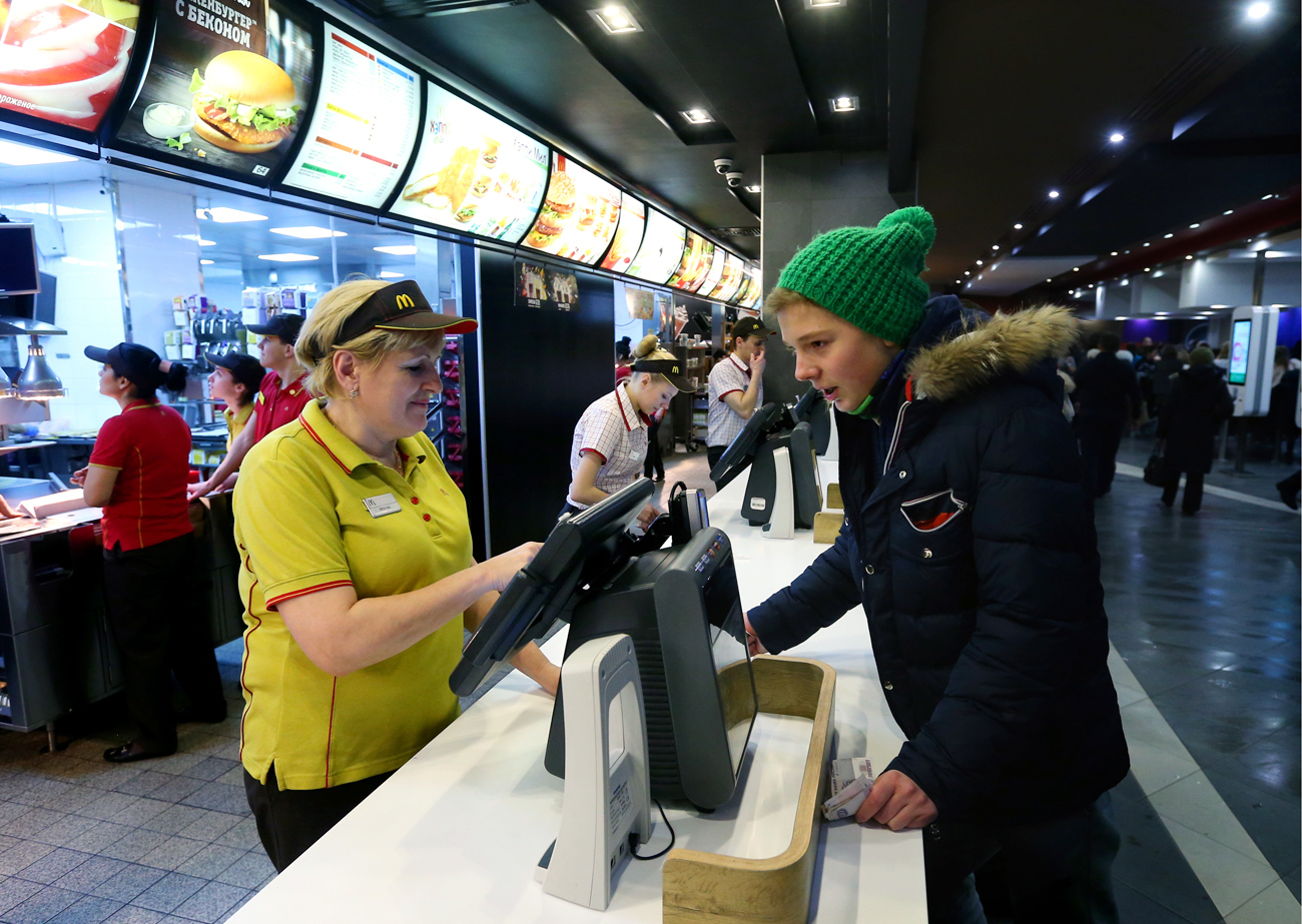 People at a McDonald's restaurant at Moscow's Pushkin Square. 