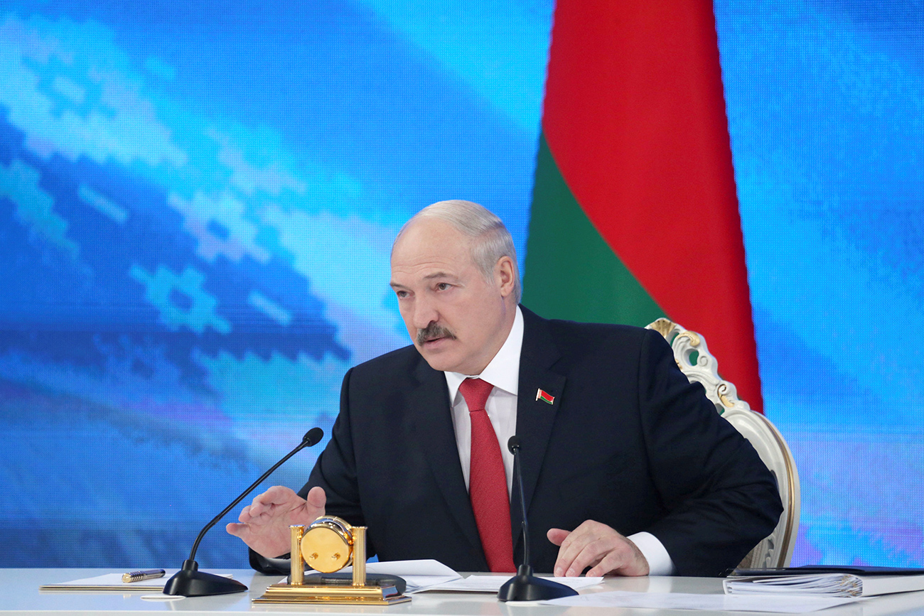 Le président biélorusse, Alexandre Loukachenko, lors d'une confrénce de presse à Minsk.